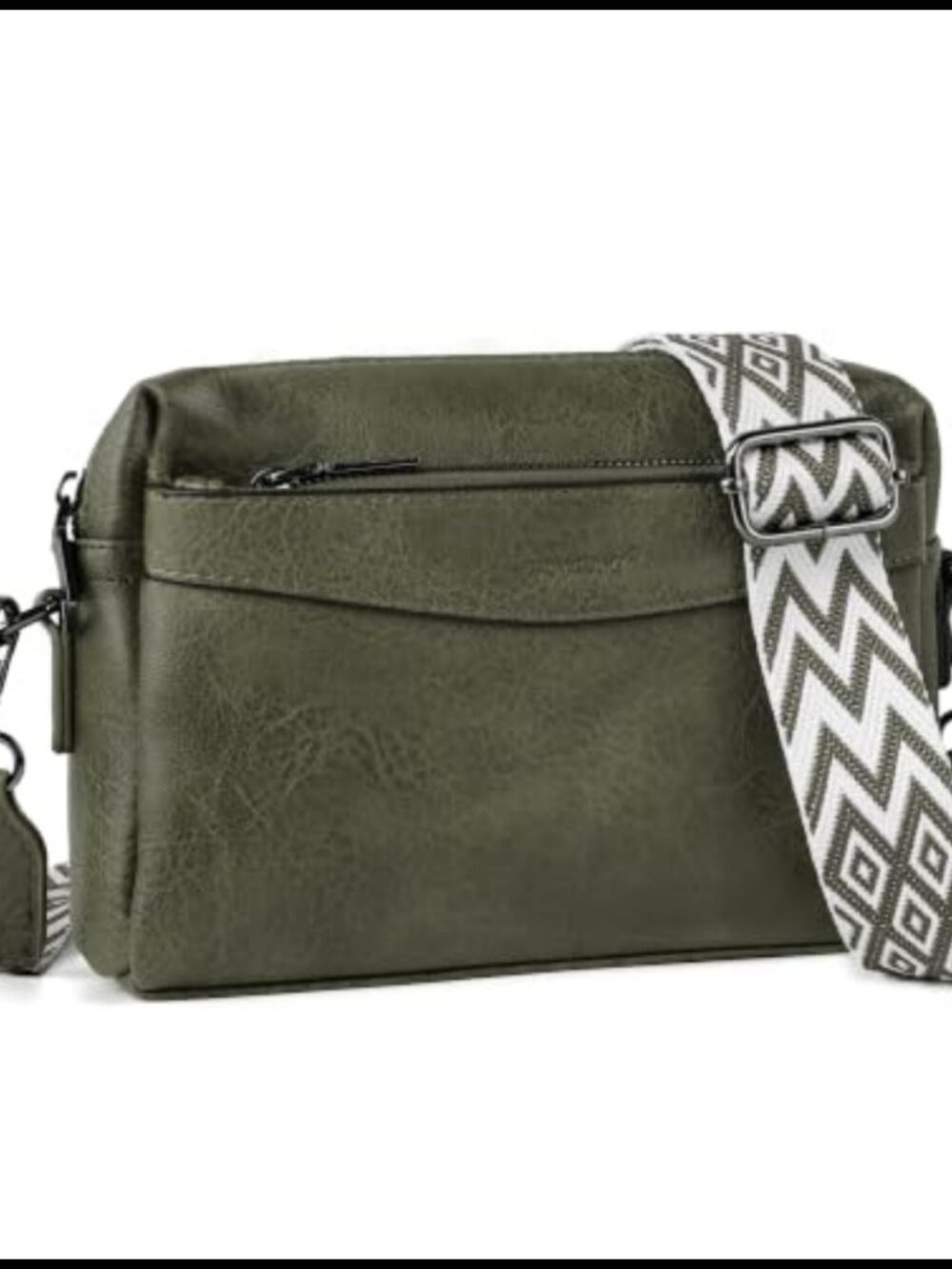 Small Crossbody Bag Vegan PU Leather Triple Zip Adjustable Strap Women